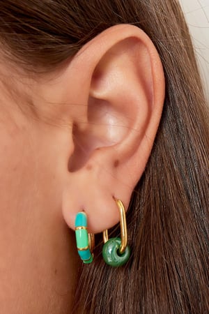 Quadratische Ohrringe mit großer Perle Grün & Goldfarbe Edelstahl h5 Bild4